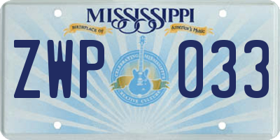 MS license plate ZWP033