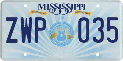MS license plate ZWP035