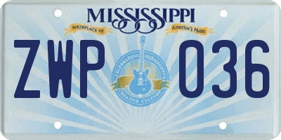 MS license plate ZWP036