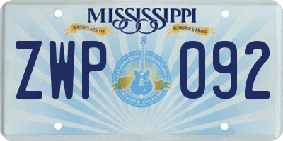 MS license plate ZWP092