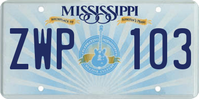 MS license plate ZWP103