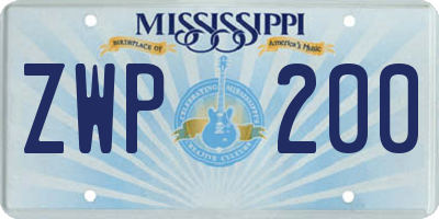 MS license plate ZWP200