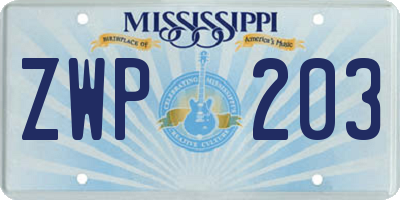 MS license plate ZWP203