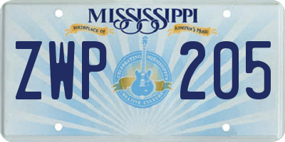 MS license plate ZWP205