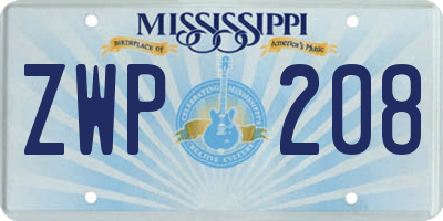 MS license plate ZWP208
