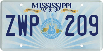 MS license plate ZWP209
