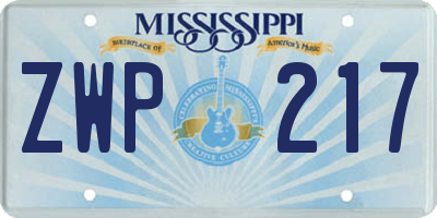 MS license plate ZWP217