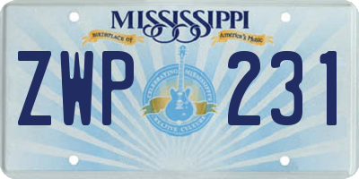 MS license plate ZWP231