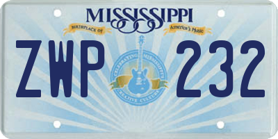 MS license plate ZWP232