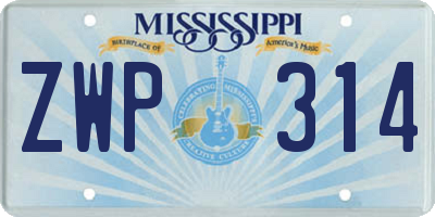 MS license plate ZWP314