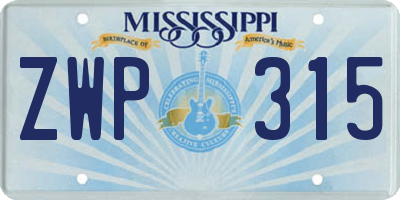 MS license plate ZWP315