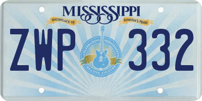 MS license plate ZWP332