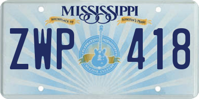 MS license plate ZWP418