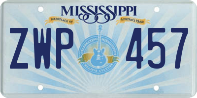 MS license plate ZWP457