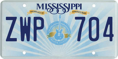 MS license plate ZWP704