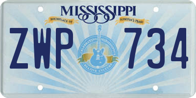 MS license plate ZWP734