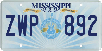 MS license plate ZWP892