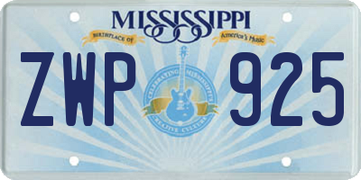 MS license plate ZWP925