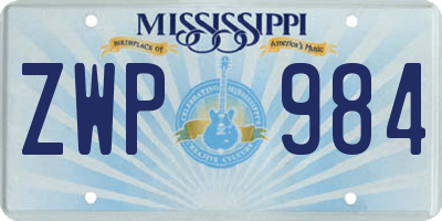 MS license plate ZWP984