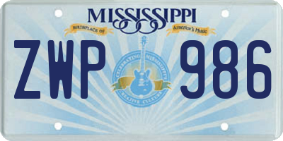 MS license plate ZWP986