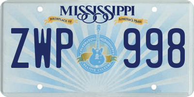 MS license plate ZWP998