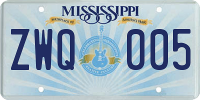 MS license plate ZWQ005