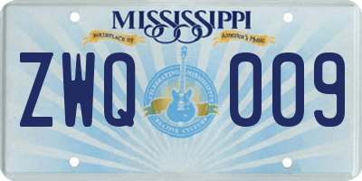 MS license plate ZWQ009