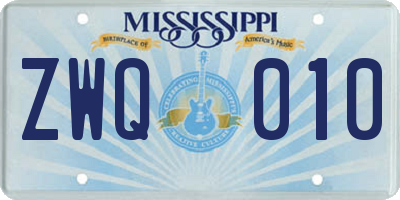 MS license plate ZWQ010