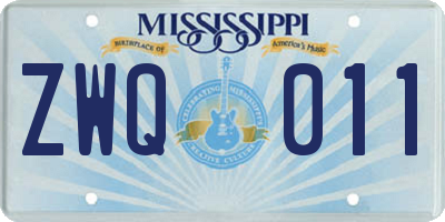 MS license plate ZWQ011