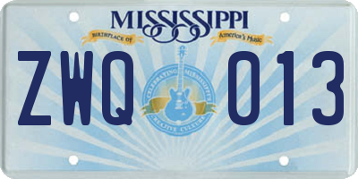 MS license plate ZWQ013