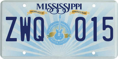 MS license plate ZWQ015
