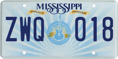 MS license plate ZWQ018