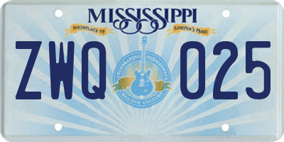 MS license plate ZWQ025