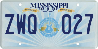 MS license plate ZWQ027