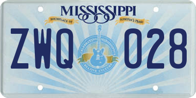 MS license plate ZWQ028