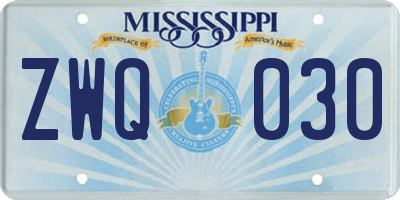 MS license plate ZWQ030