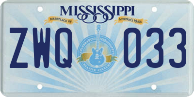 MS license plate ZWQ033