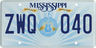 MS license plate ZWQ040
