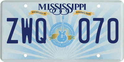 MS license plate ZWQ070