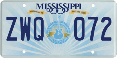 MS license plate ZWQ072