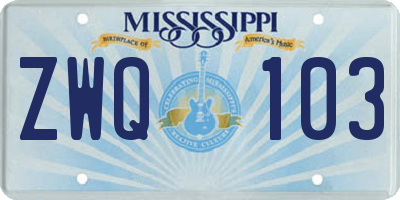MS license plate ZWQ103