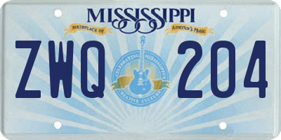 MS license plate ZWQ204