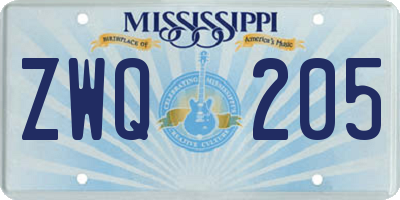 MS license plate ZWQ205