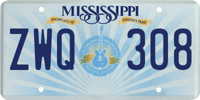 MS license plate ZWQ308
