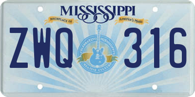 MS license plate ZWQ316