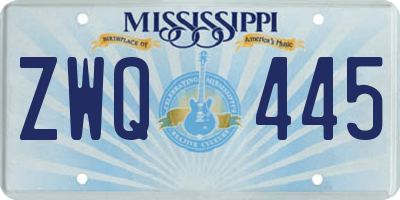 MS license plate ZWQ445