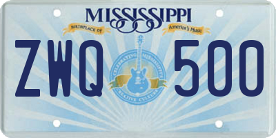 MS license plate ZWQ500