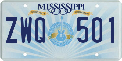MS license plate ZWQ501