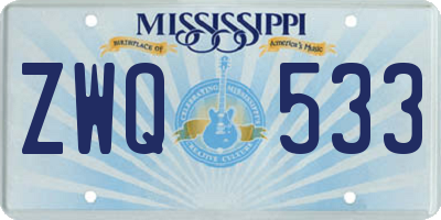 MS license plate ZWQ533