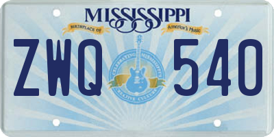 MS license plate ZWQ540